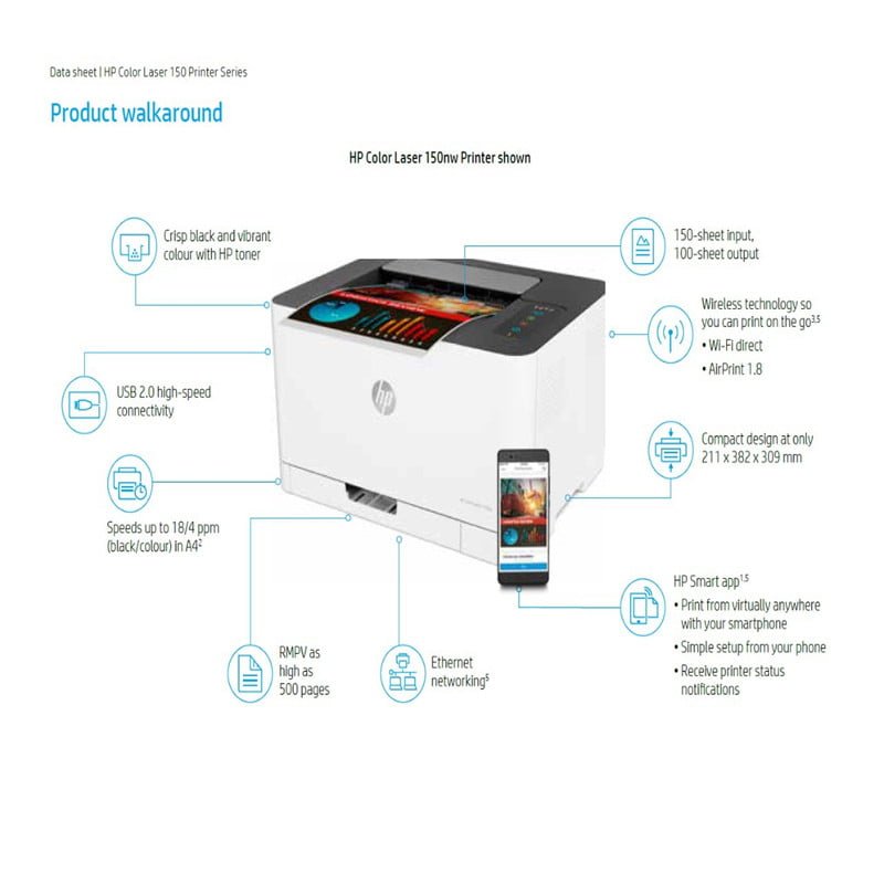 پرینتر لیزری رنگی اچ پی مدل Color Laser 150nw - تصویر 3